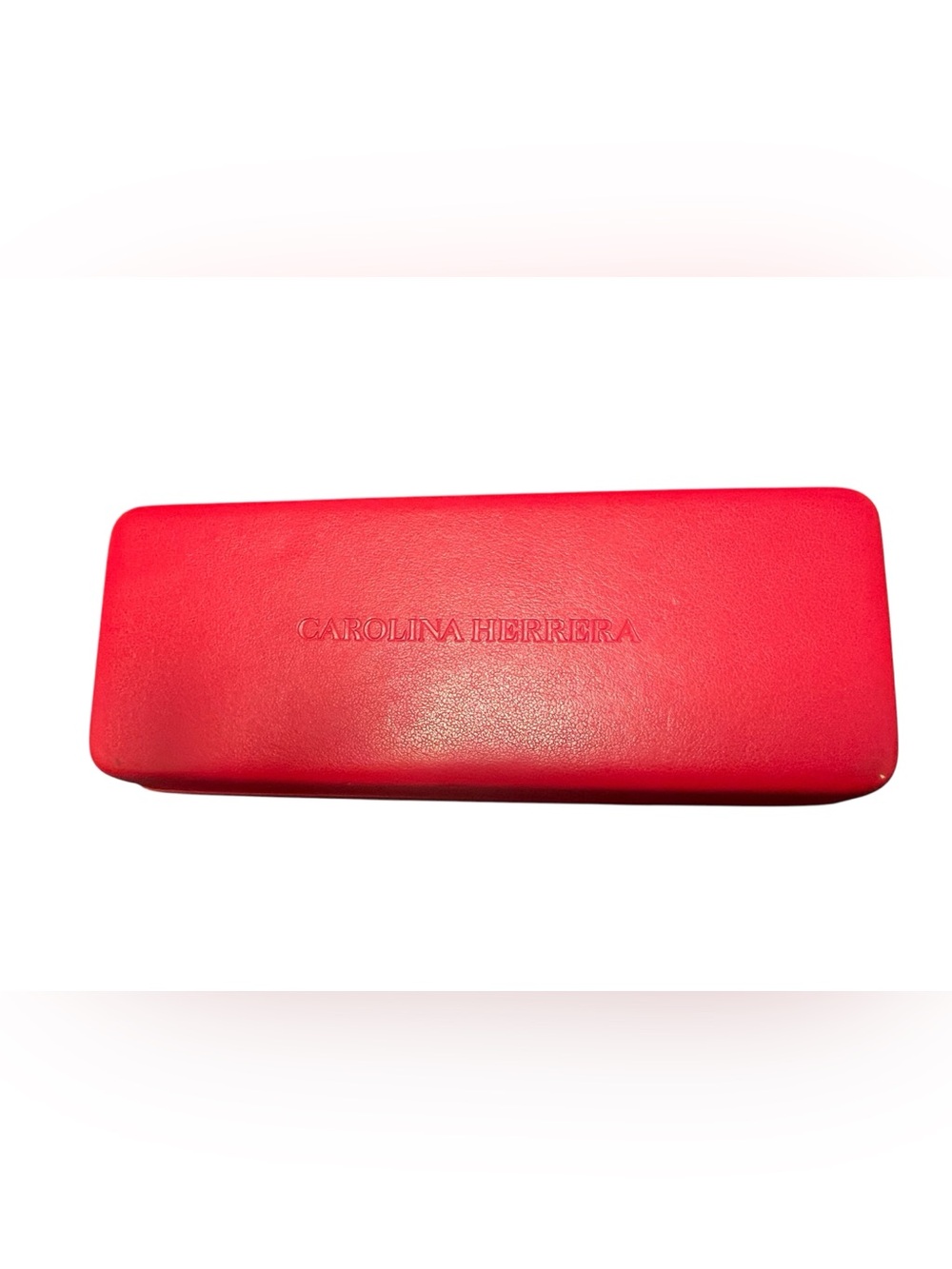 Carolina Herrera Vibrant Red Leather Eyeglass Sunglass case with cleaning cloth